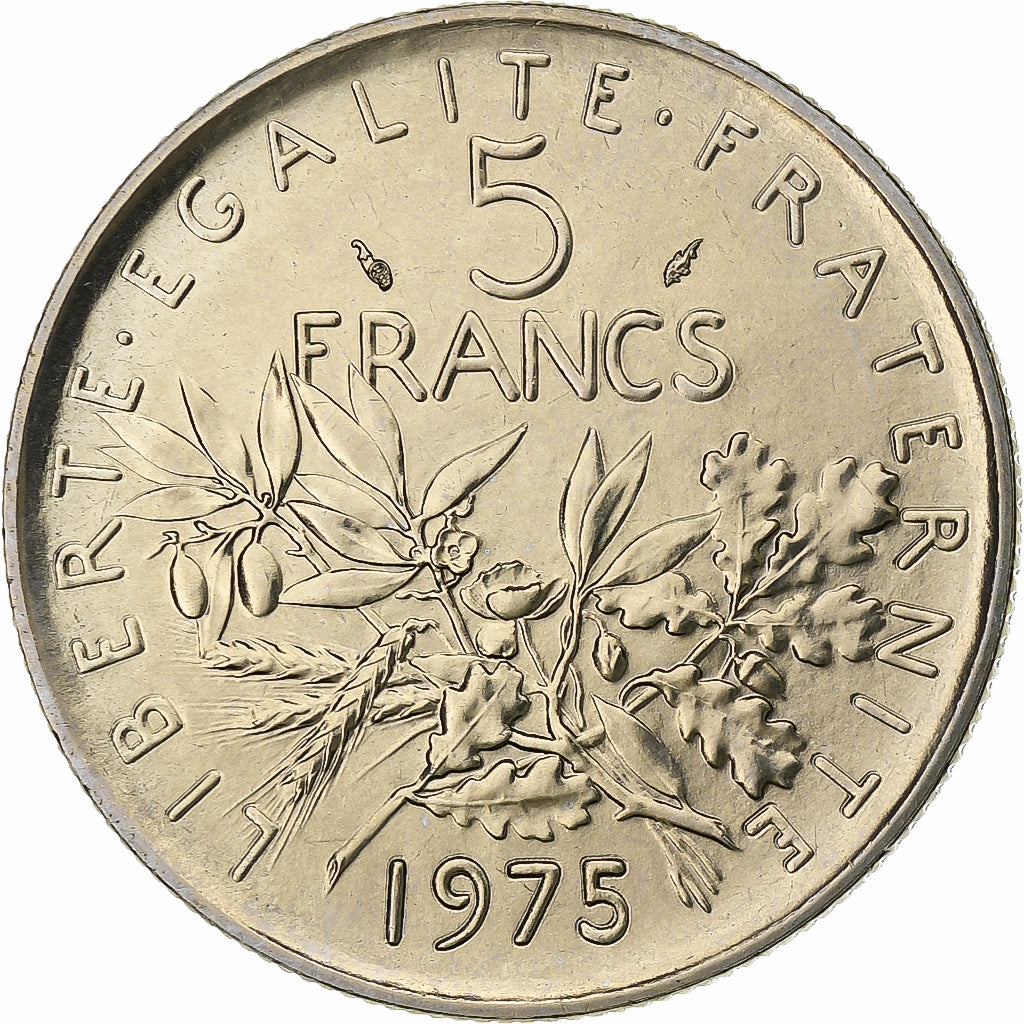 Francia, 5 Francs, Semeuse, 1975, Paris, série FDC, Nichel placcato