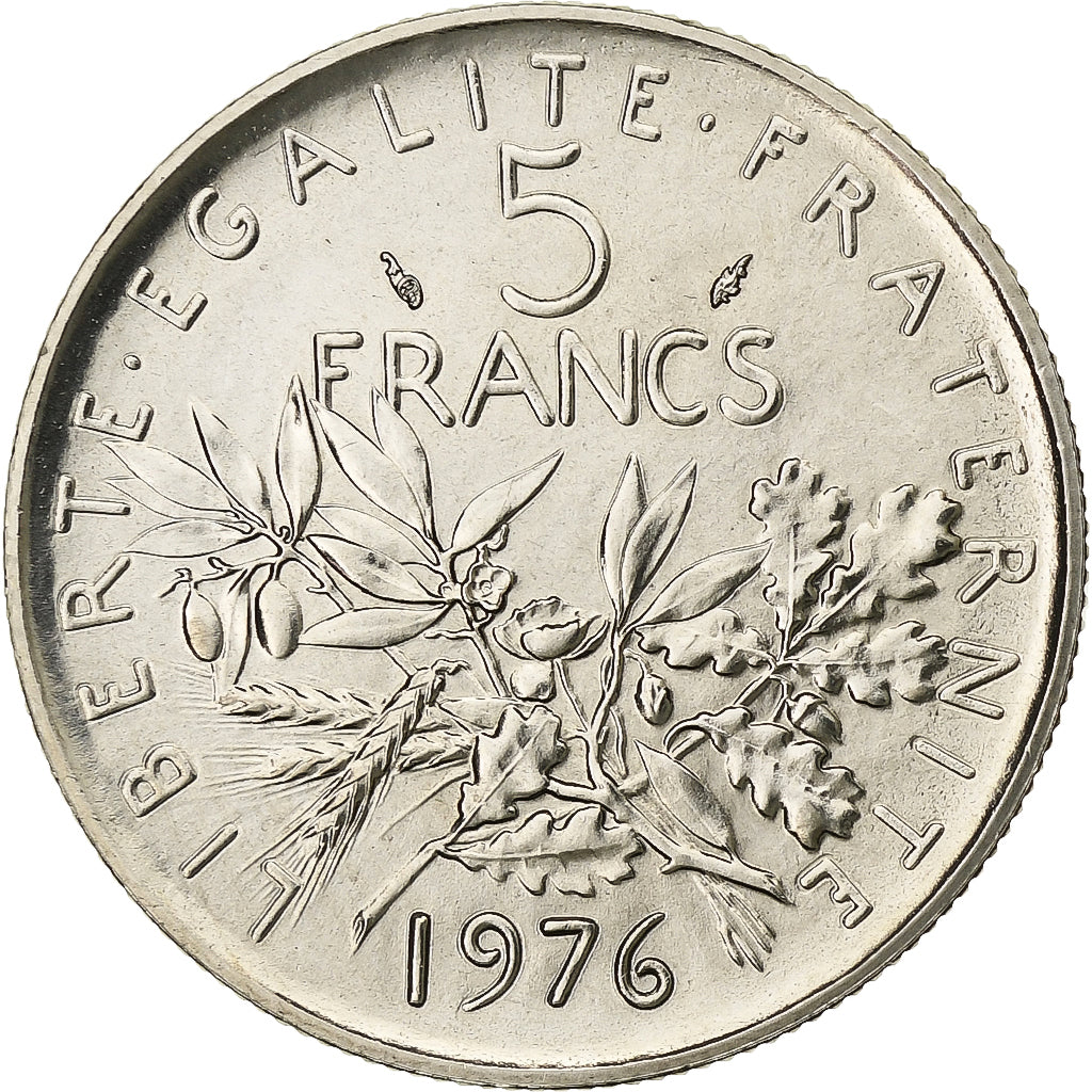 Francia, 5 Francs, Semeuse, 1976, Paris, série FDC, Rame-nichel, FDC