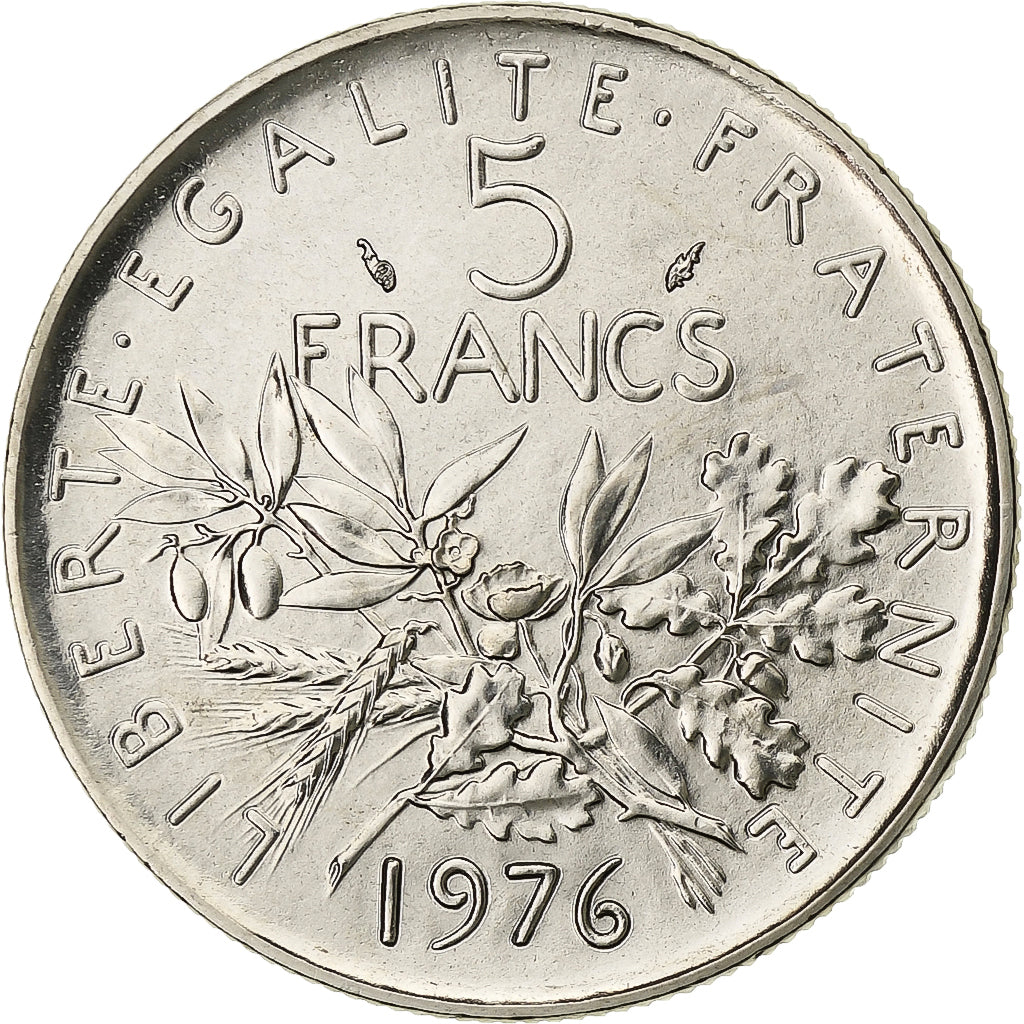 Francia, 5 Francs, Semeuse, 1976, Paris, série FDC, Rame-nichel, FDC