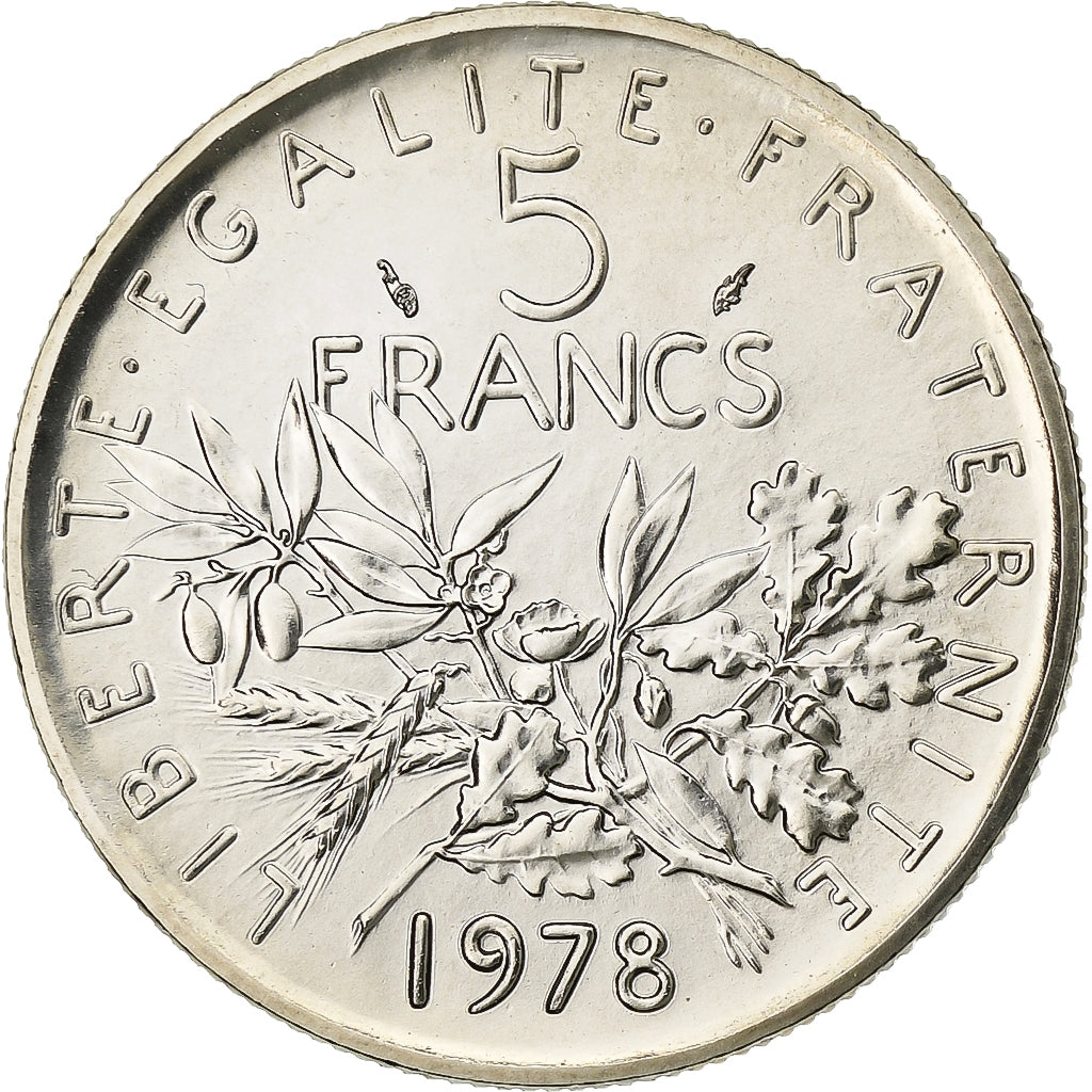 Francia, 5 Francs, Semeuse, 1978, Monnaie de Paris, série FDC, Rame-nichel