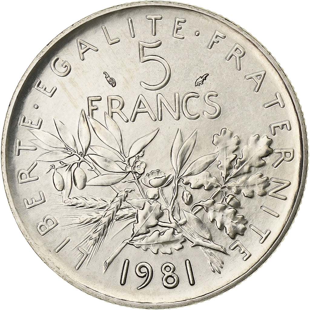 France, 5 Francs, Semeuse, 1981, Paris, FDC, Nickel Clad Copper-Nickel, FDC