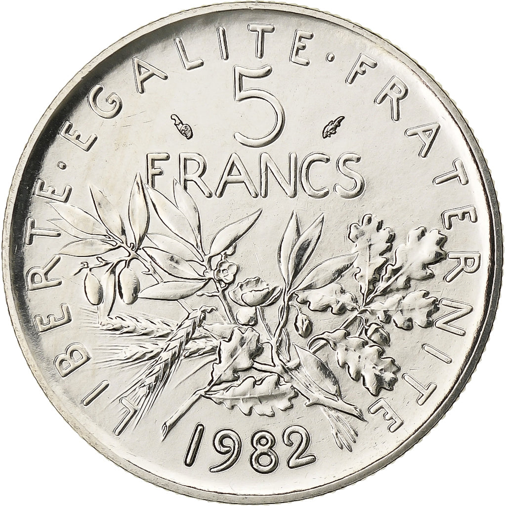 Francja, 5 Francs, Semeuse, 1982, Paris, série FDC, Nikiel powlekany miedzią i