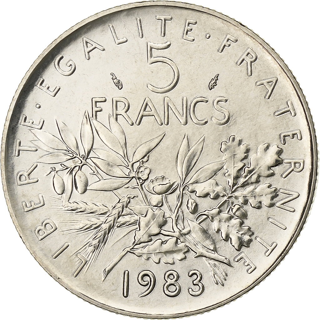 França, 5 Francs, Semeuse, 1983, Paris, FDC, Cobre-Níquel Revestido a Níquel