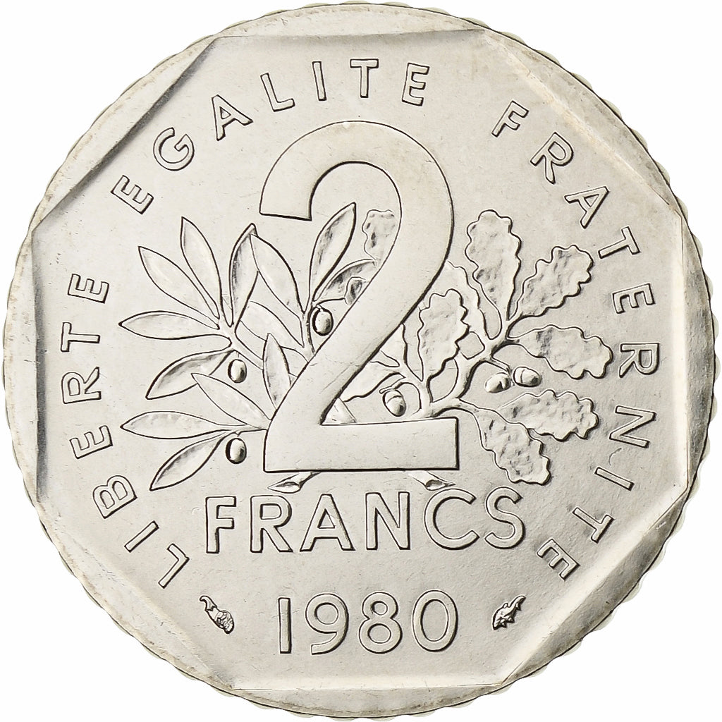 Francia, 2 Francs, Semeuse, 1980, Monnaie de Paris, série FDC, Nichel, FDC