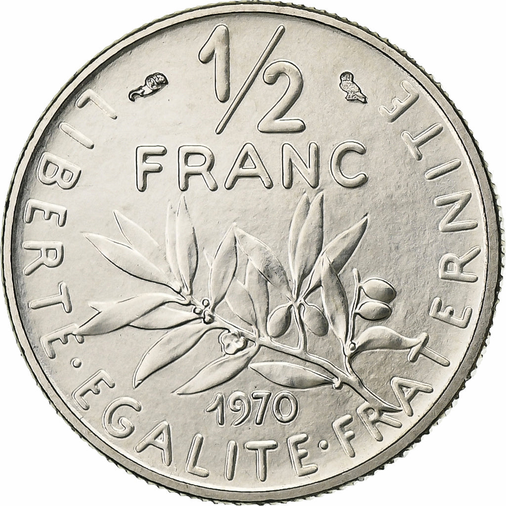 França, 1/2 Franc, Semeuse, 1970, Paris, FDC, Níquel, MS(65-70), Gadoury:429
