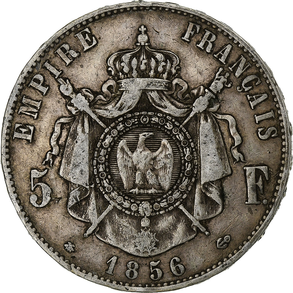 France, Napoléon III, 5 Francs, Napoléon III, 1856, Strasbourg, Argent, TB+