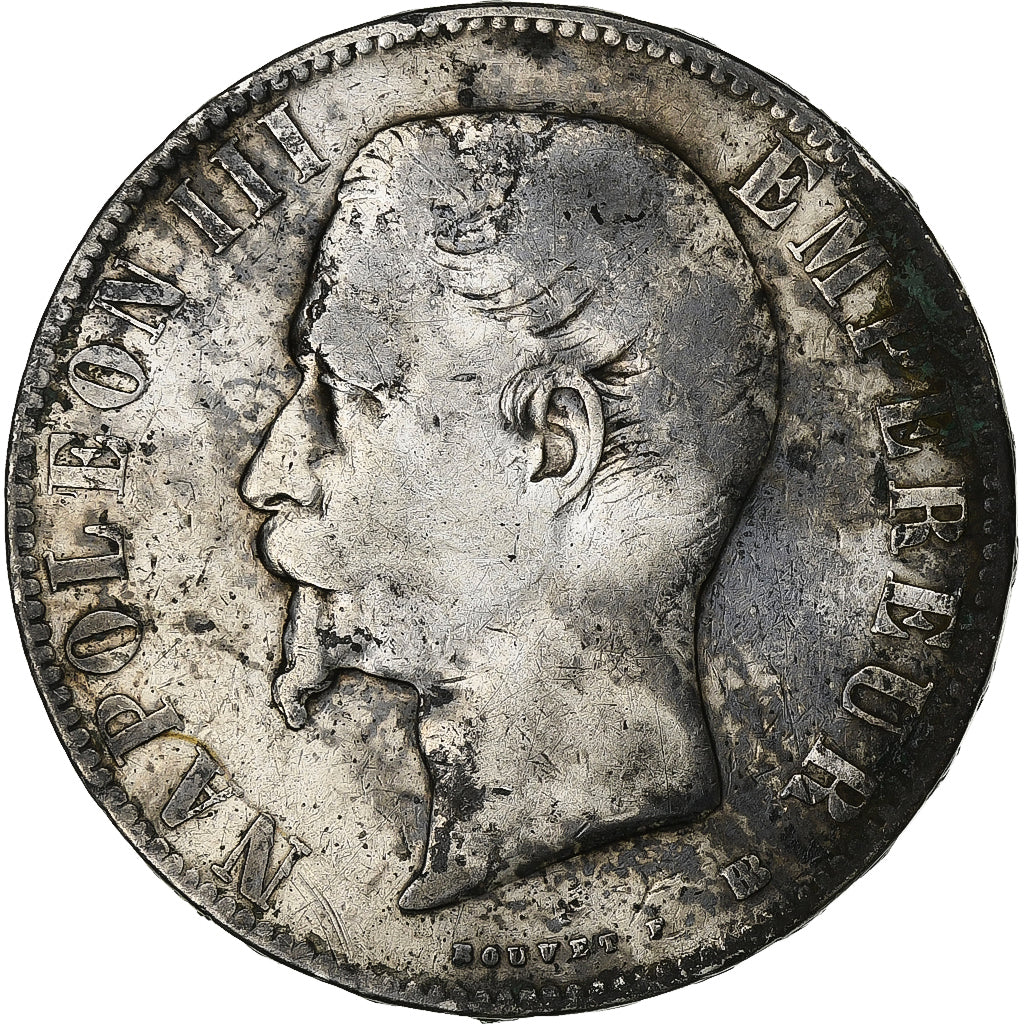 Francia, Napoleon III, 5 Francs, Napoléon III, 1855, Strasbourg, Plata, BC+