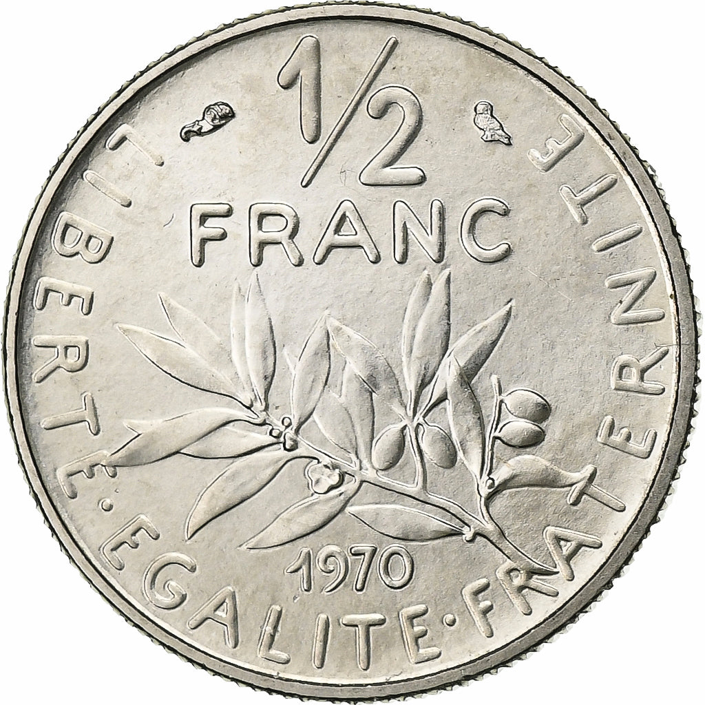 França, 1/2 Franc, Semeuse, 1970, Paris, FDC, Níquel, MS(65-70), Gadoury:429
