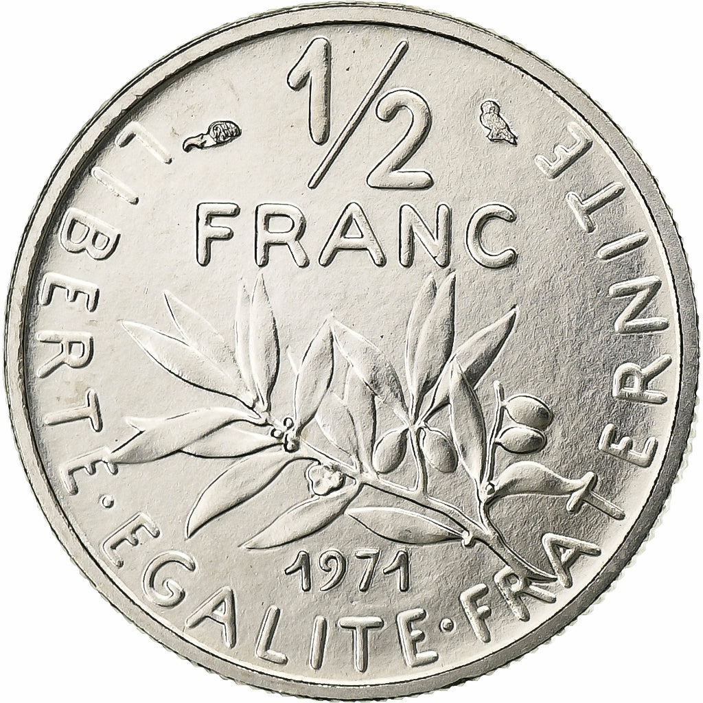 França, 1/2 Franc, Semeuse, 1971, Paris, FDC, Níquel, MS(65-70), Gadoury:429