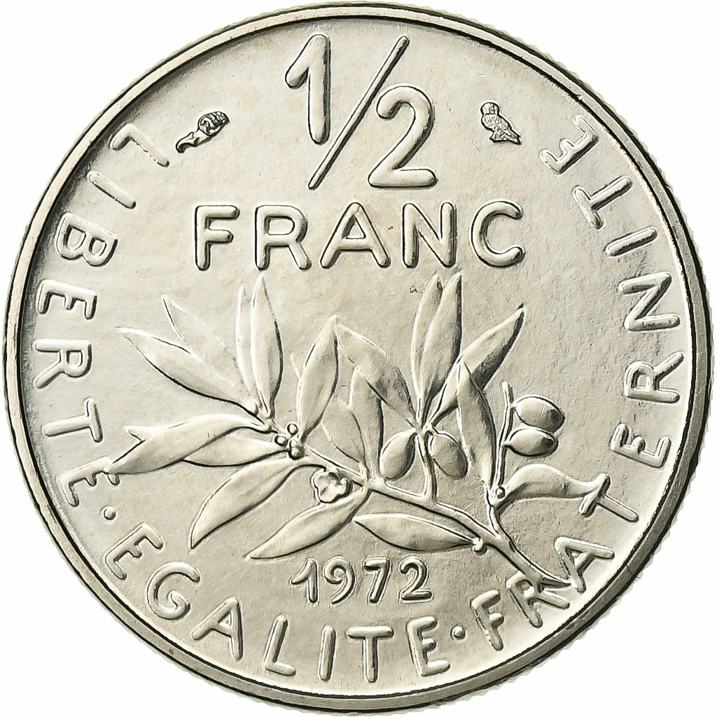 France, 1/2 Franc, Semeuse, 1972, Paris, FDC, Nickel, MS(65-70), Gadoury:429