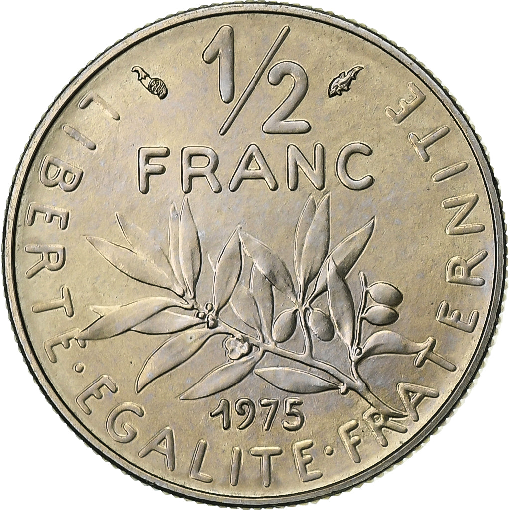 France, 1/2 Franc, Semeuse, 1975, Paris, FDC, Nickel, FDC, Gadoury:429, KM:931.1