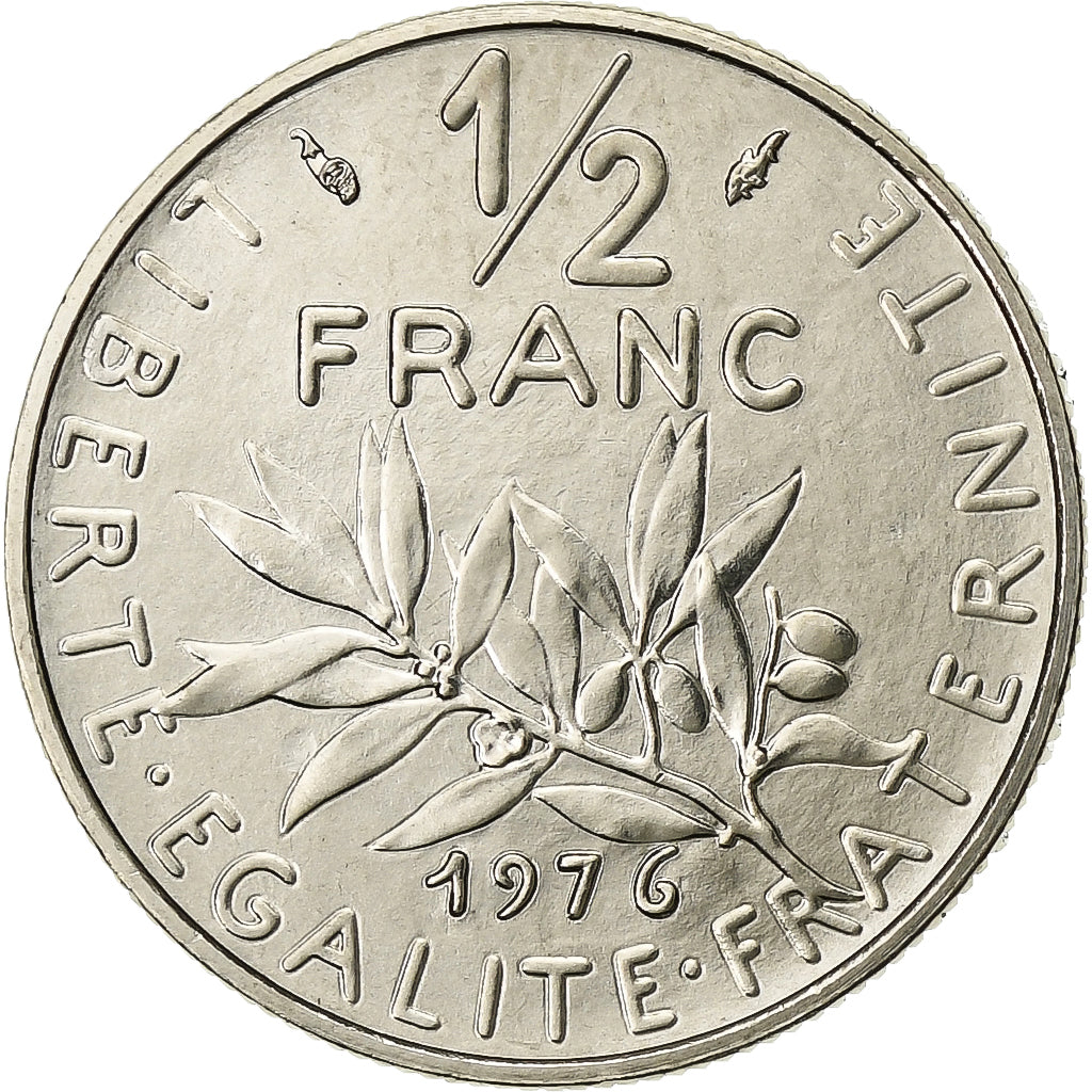 France, 1/2 Franc, Semeuse, 1976, Paris, FDC, Nickel, MS(65-70), Gadoury:429