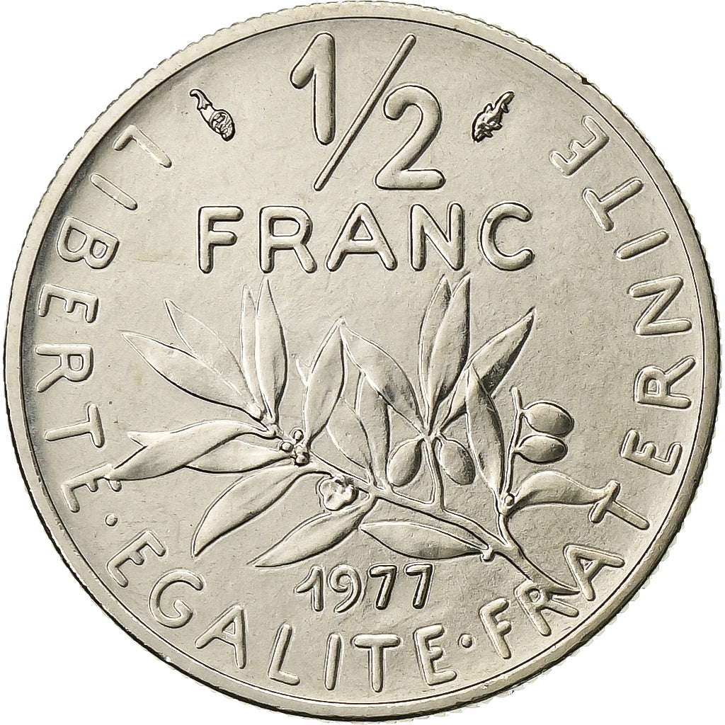 Francja, 1/2 Franc, Semeuse, 1977, Paris, série FDC, Nikiel, MS(65-70)