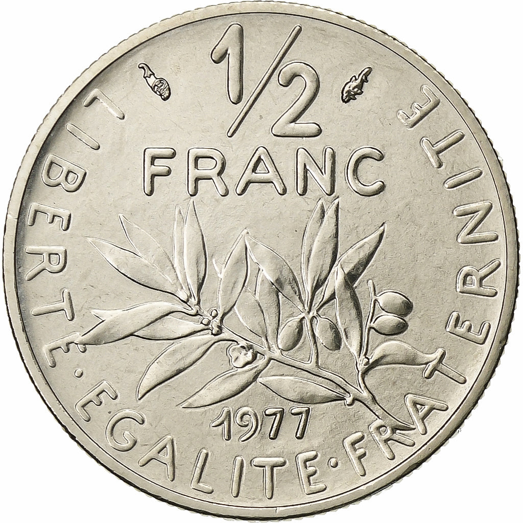 France, 1/2 Franc, Semeuse, 1977, Paris, FDC, Nickel, MS(65-70), Gadoury:429