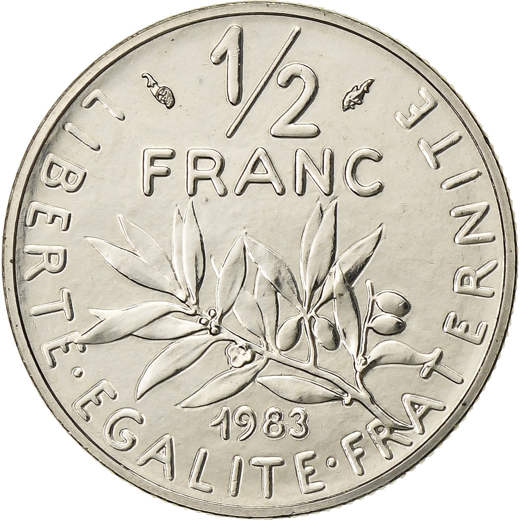 Francja, 1/2 Franc, Semeuse, 1983, Paris, Nikiel, MS(65-70), Gadoury:429