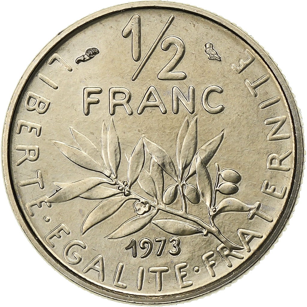 Frankreich, 1/2 Franc, Semeuse, 1973, Paris, FDC.BU, Nickel, STGL, Gadoury:429