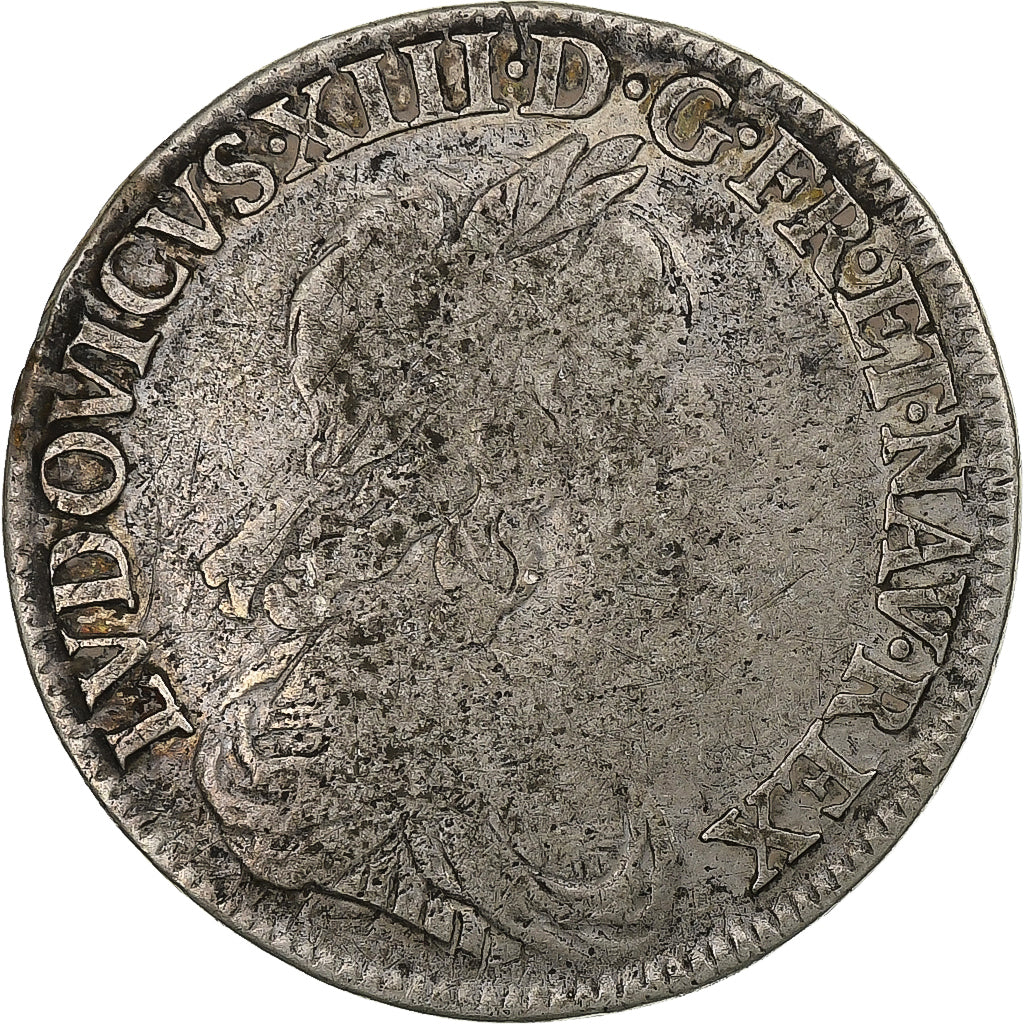 France, Louis XIII, 1/4 Ecu, 1643, Paris, Silver, VF(30-35), Gadoury:140