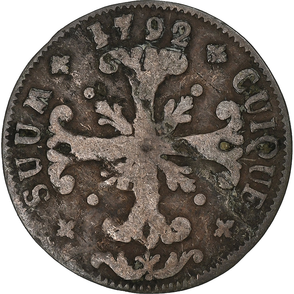 Principality of Neuchâtel, 1/2 Batzen, 1792, Vellón, BC+