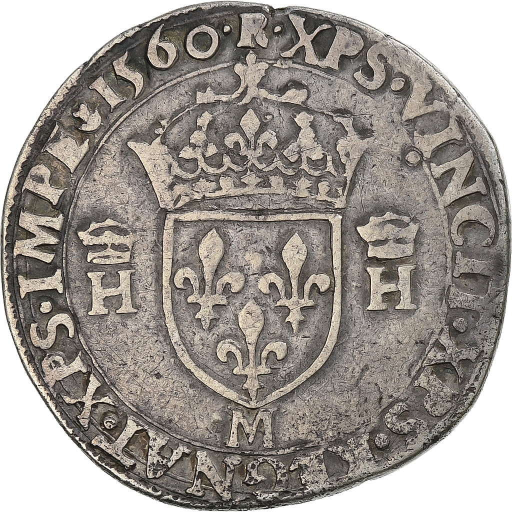 France, Henri II, Teston, 1560, Toulouse, Argent, TB, Gadoury:373D
