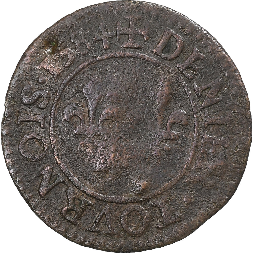 França, Henri III, Denier Tournois, 1584, Uncertain mint, Cobre, VF(30-35)
