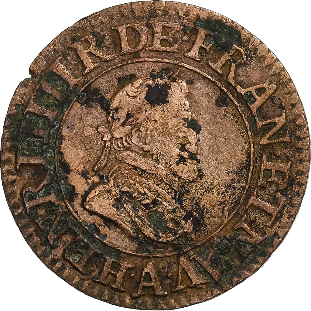 Francja, Henri IV, Double Tournois, 1604, Paris, Miedź, AU(50-53)