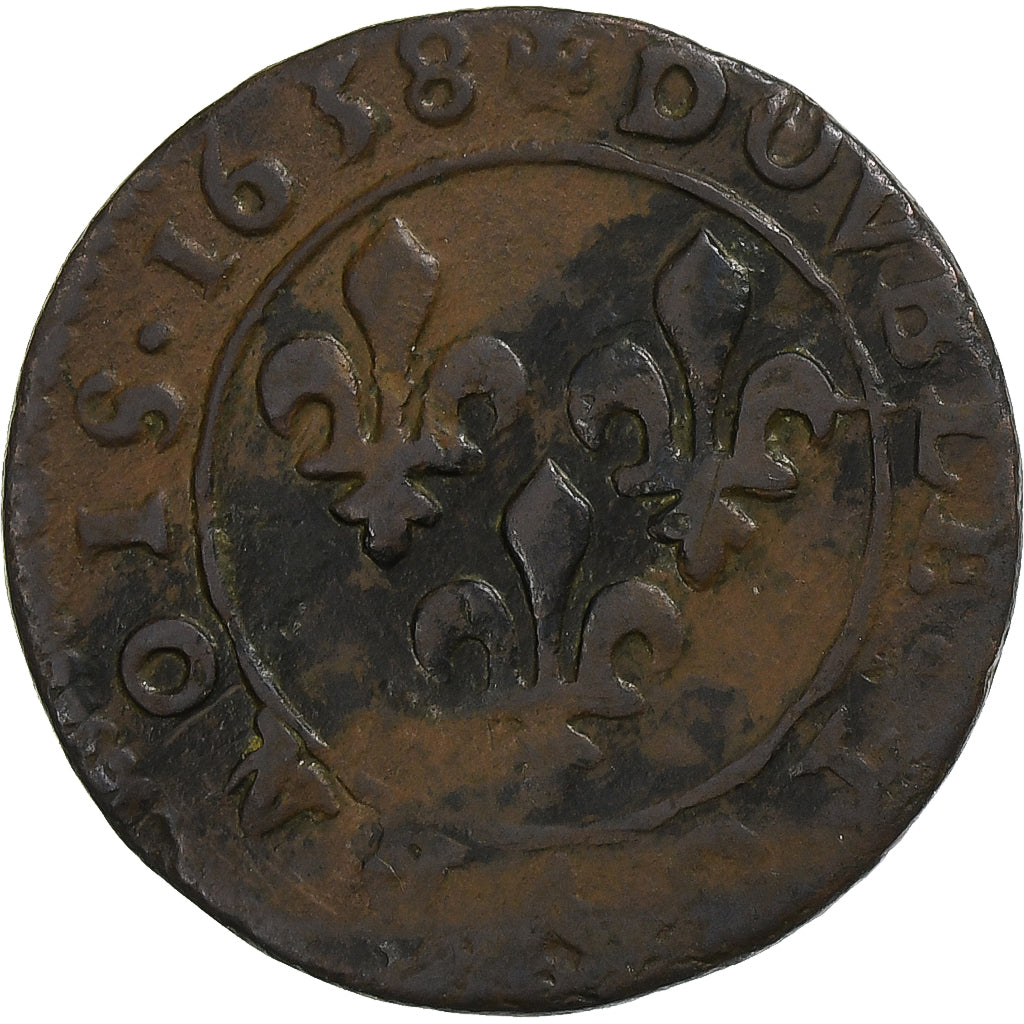 Francia, Louis XIII, Double Tournois, 1638, Axe Loire-Rhône, Rame, MB