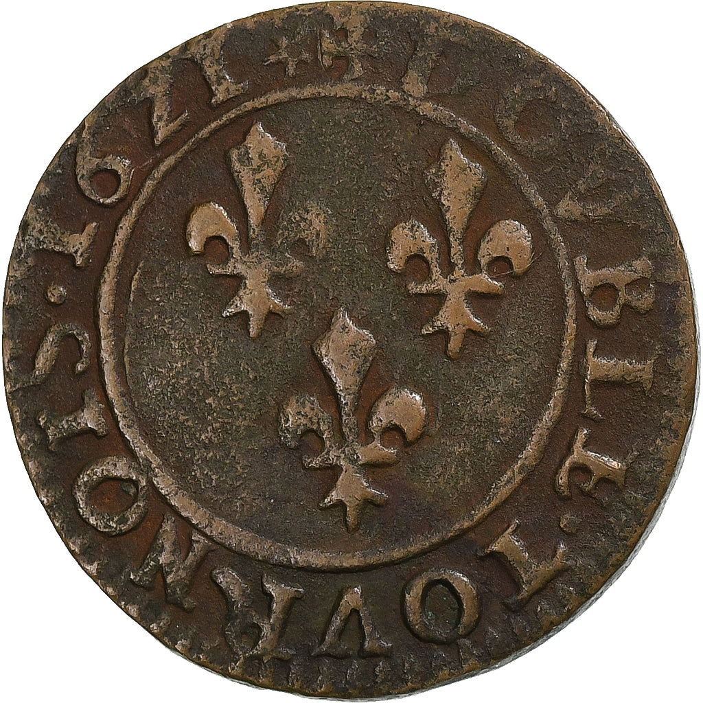 Frankrijk, Louis XIII, Double Tournois, 1621, Villeneuve Saint-André, Koper