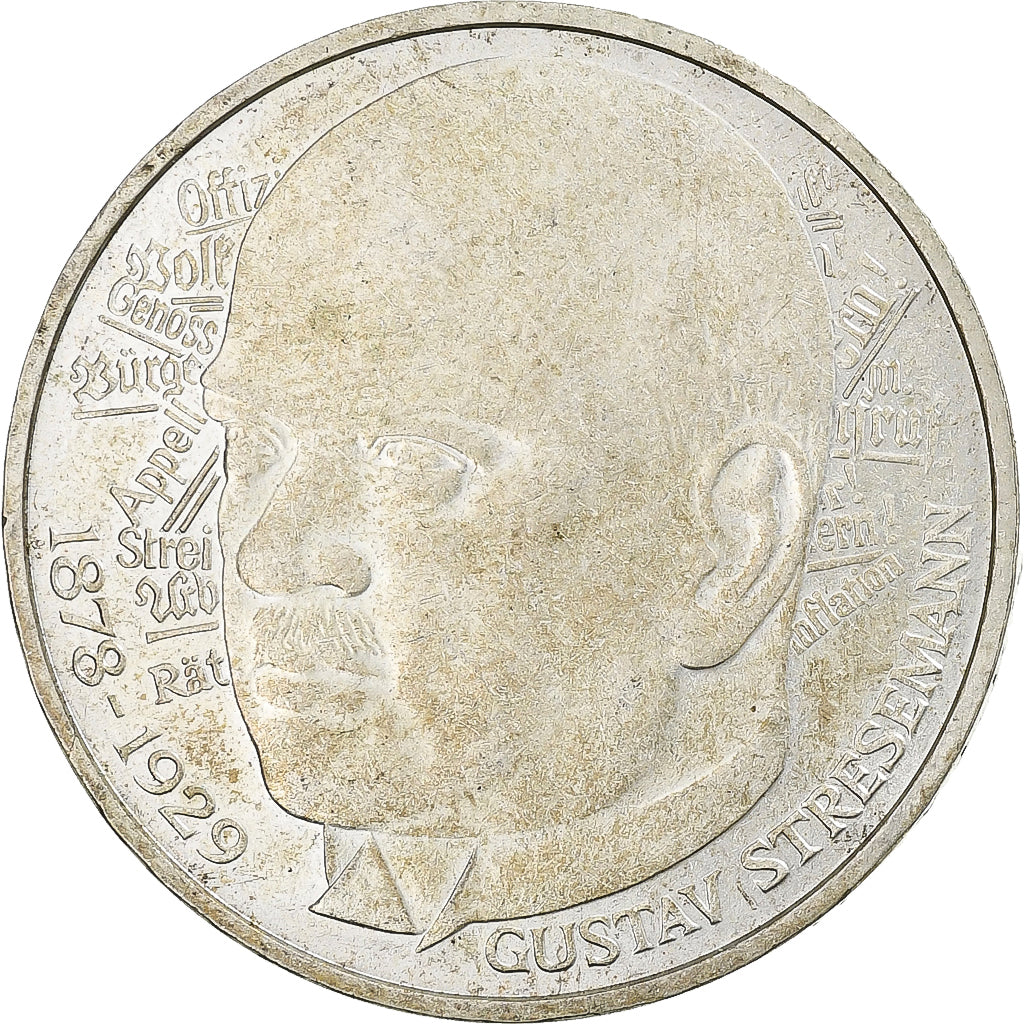 Germany, 5 Mark, Gustav Stresemann, 1978, Munich, Silver, AU(50-53)