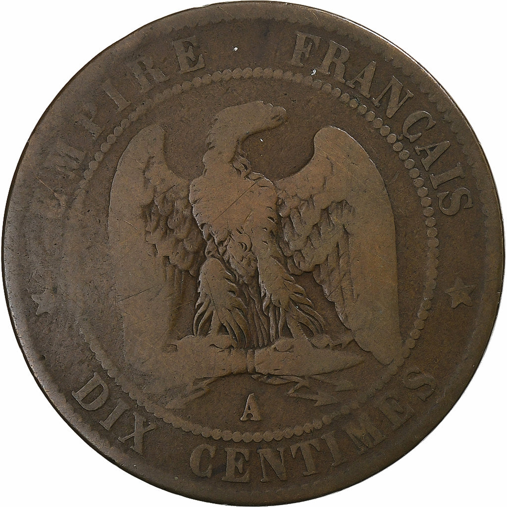 France, 10 Centimes, Napoléon III, Satirique, 1855, Bronze, TB+