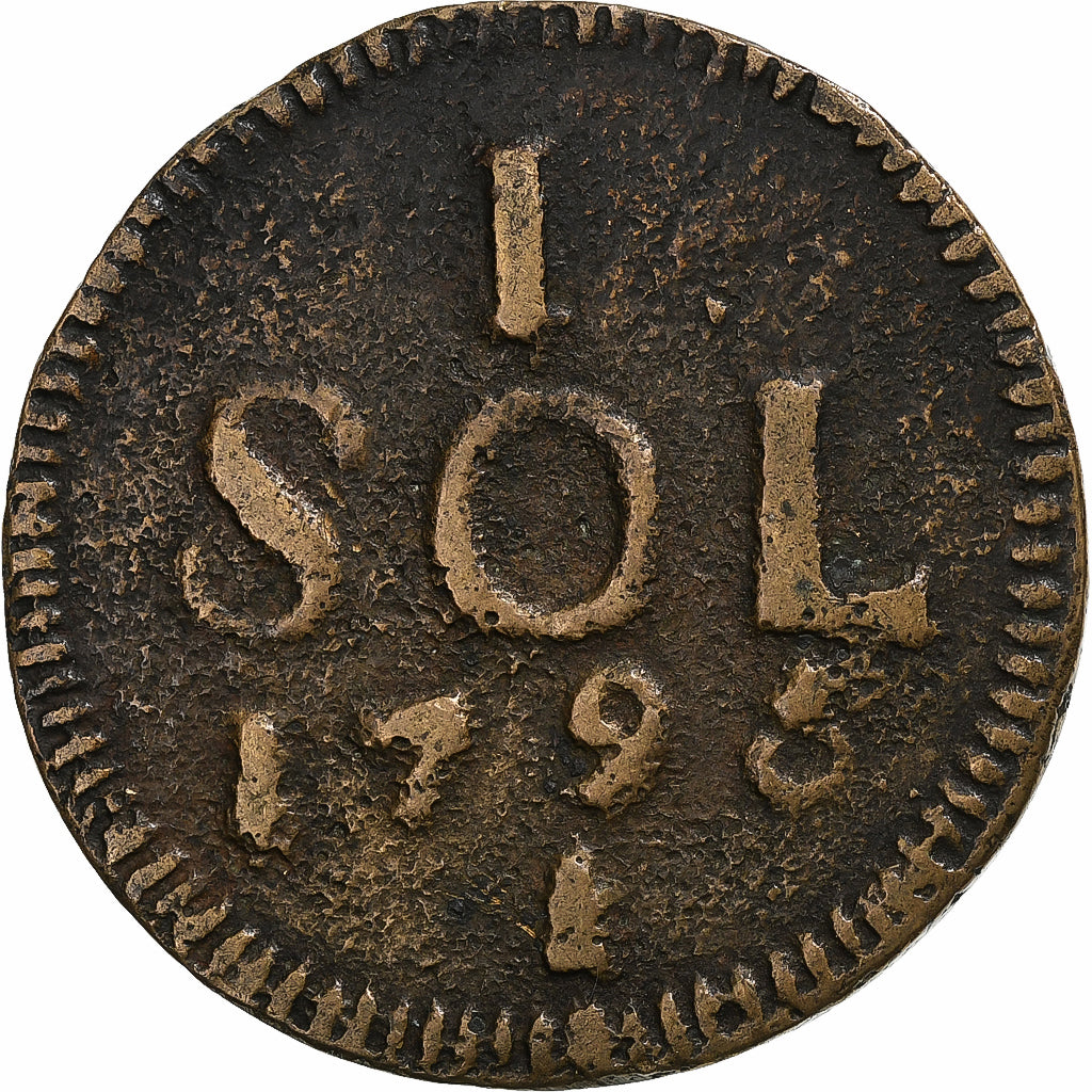 Luxembourg, François II, 1 Sol, 1796, Siege coin, Copper, VF(30-35)