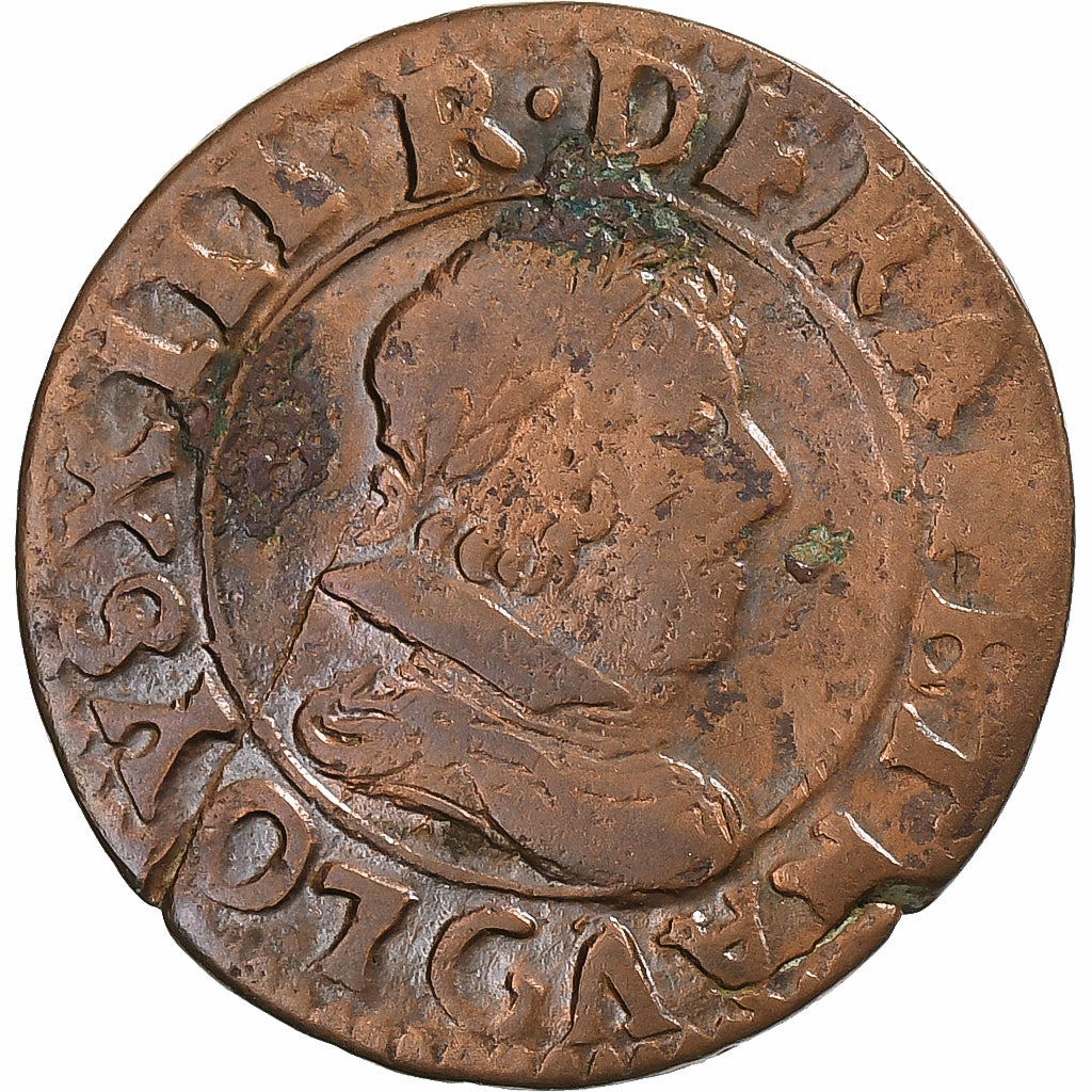 França, Louis XIII, Double Tournois, 1626, Poitiers, Cobre, VF(30-35)