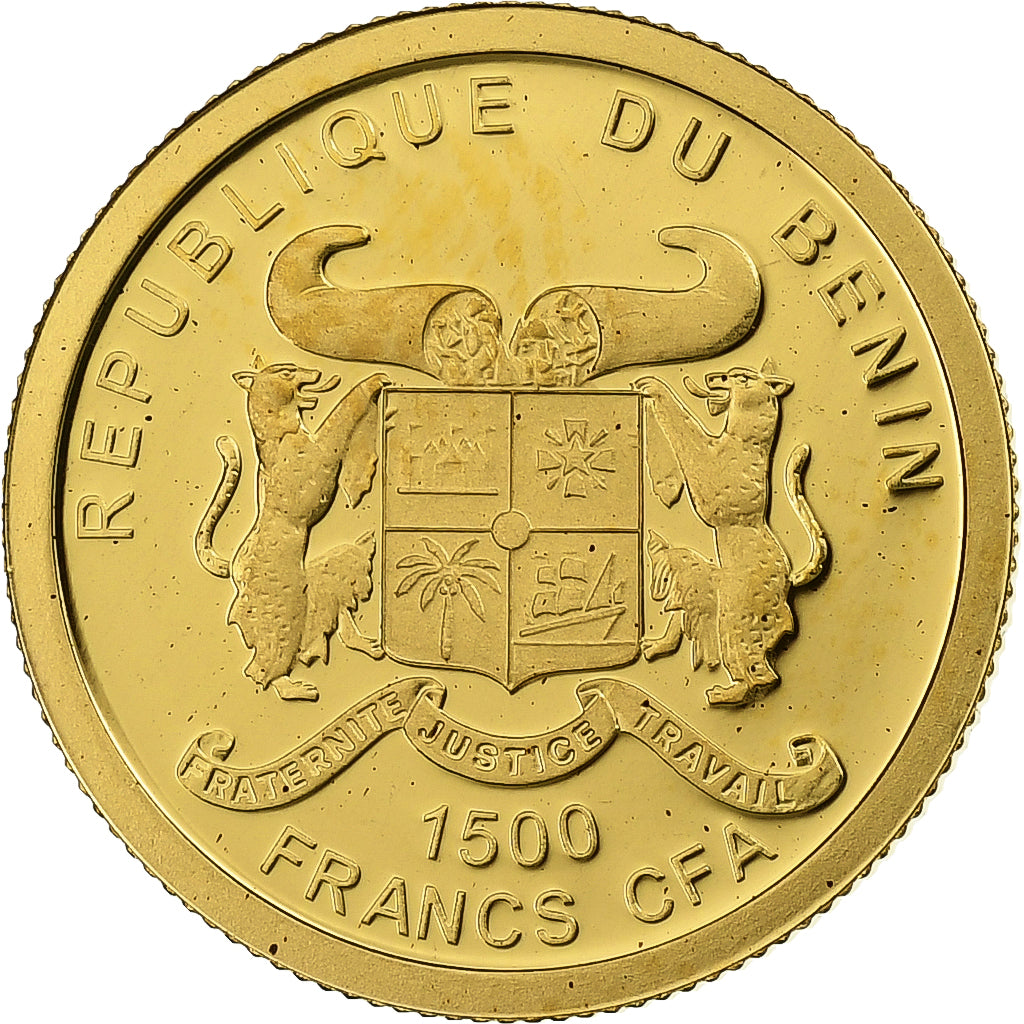 Benin, 1500 Francs CFA, Charles De Gaulle, 2010, Proof, Gold, MS(65-70)