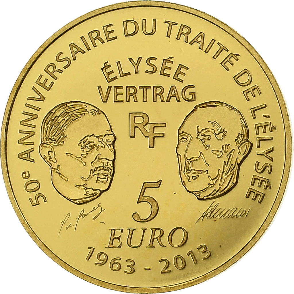 France, 5 Euro, 50 ans du traité de l'Élysée, Proof, 2013, MDP, Gold