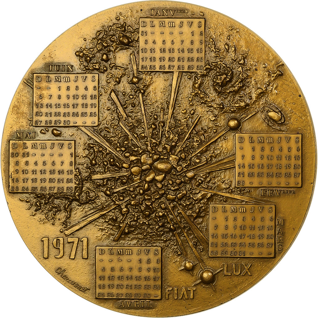 Francia, medaglia, Calendrier, Fiat Lux, 1971, Bronzo, SPL-