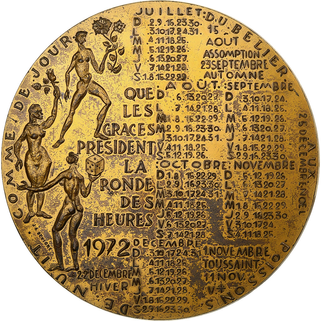 France, Medal, Calendrier, Les Grâces, 1972, Bronze, AU(55-58)