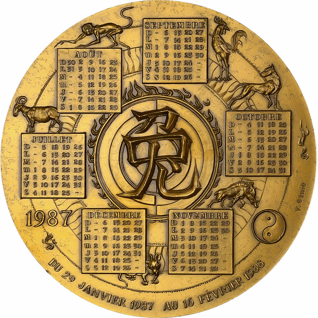 France, Médaille, Calendrier, Année du Lièvre, 1987, Bronze, SUP