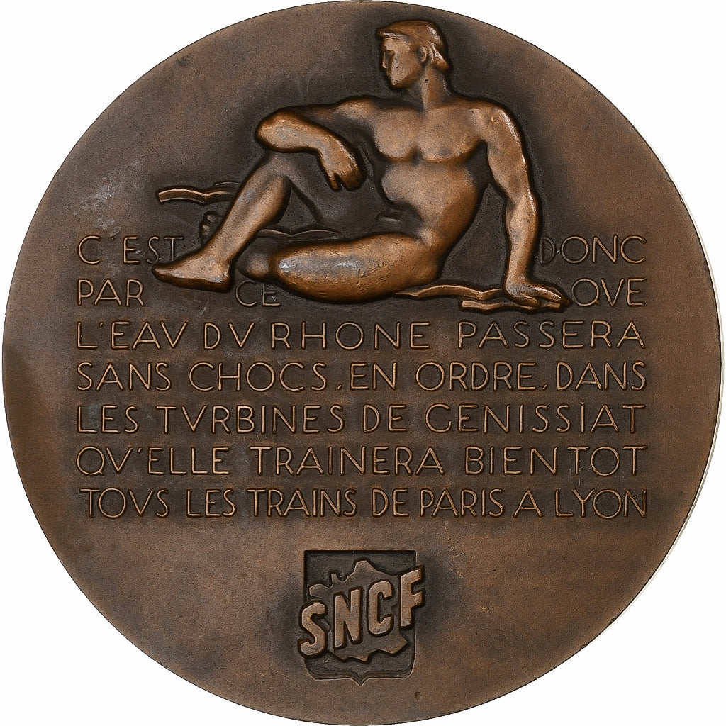 France, Medal, S.N.C.F, Electrification Paris-Lyon, 1950, Bronze, Renard