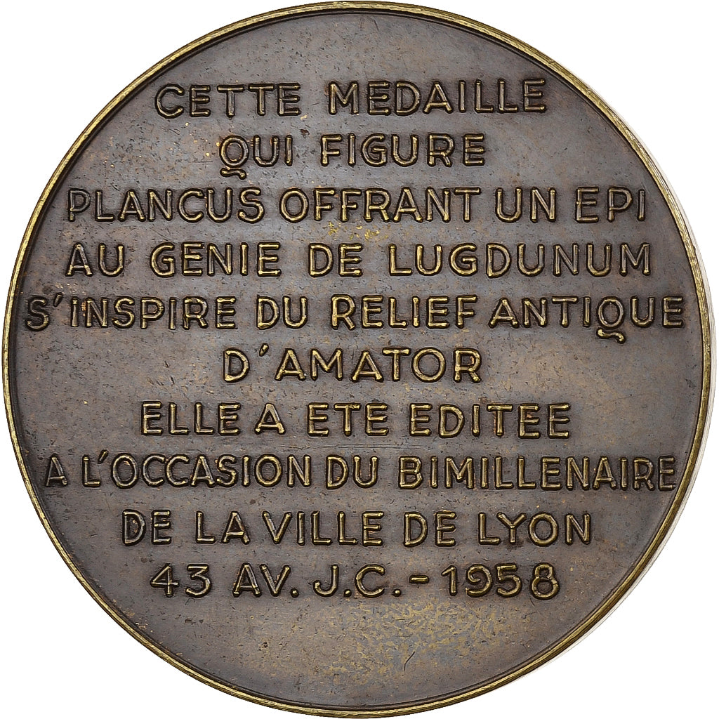 France, Medal, Bimillénaire de Lyon, Relief Antique d'Amator, 1958, Bronze