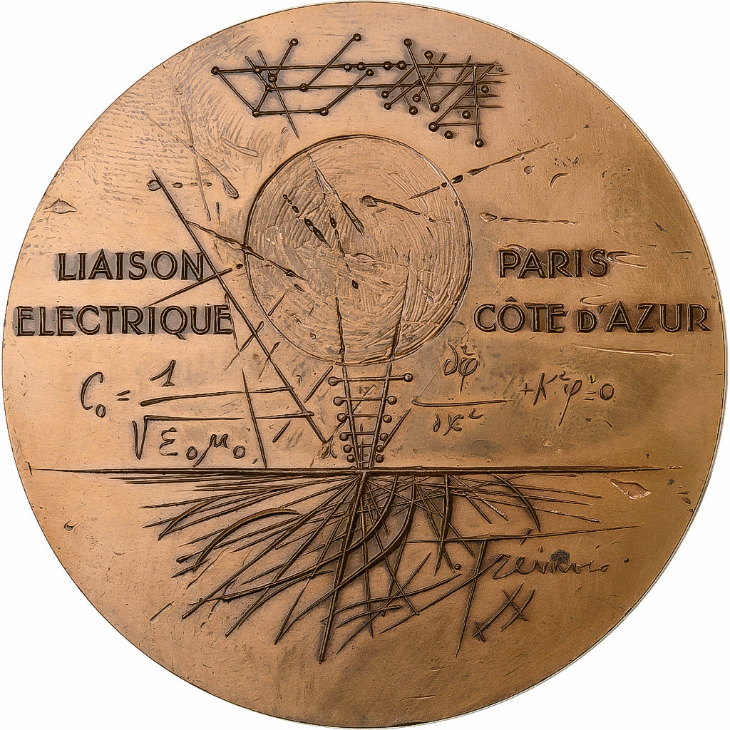 Frankrijk, Medaille, Liaison électrique Paris - Côte d'Azur, 1969, Bronzen