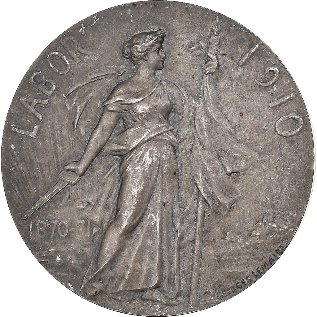Francia, medaglia, Art Nouveau, Labor, Progrès-Gloire, 1910, Bronzo argentato