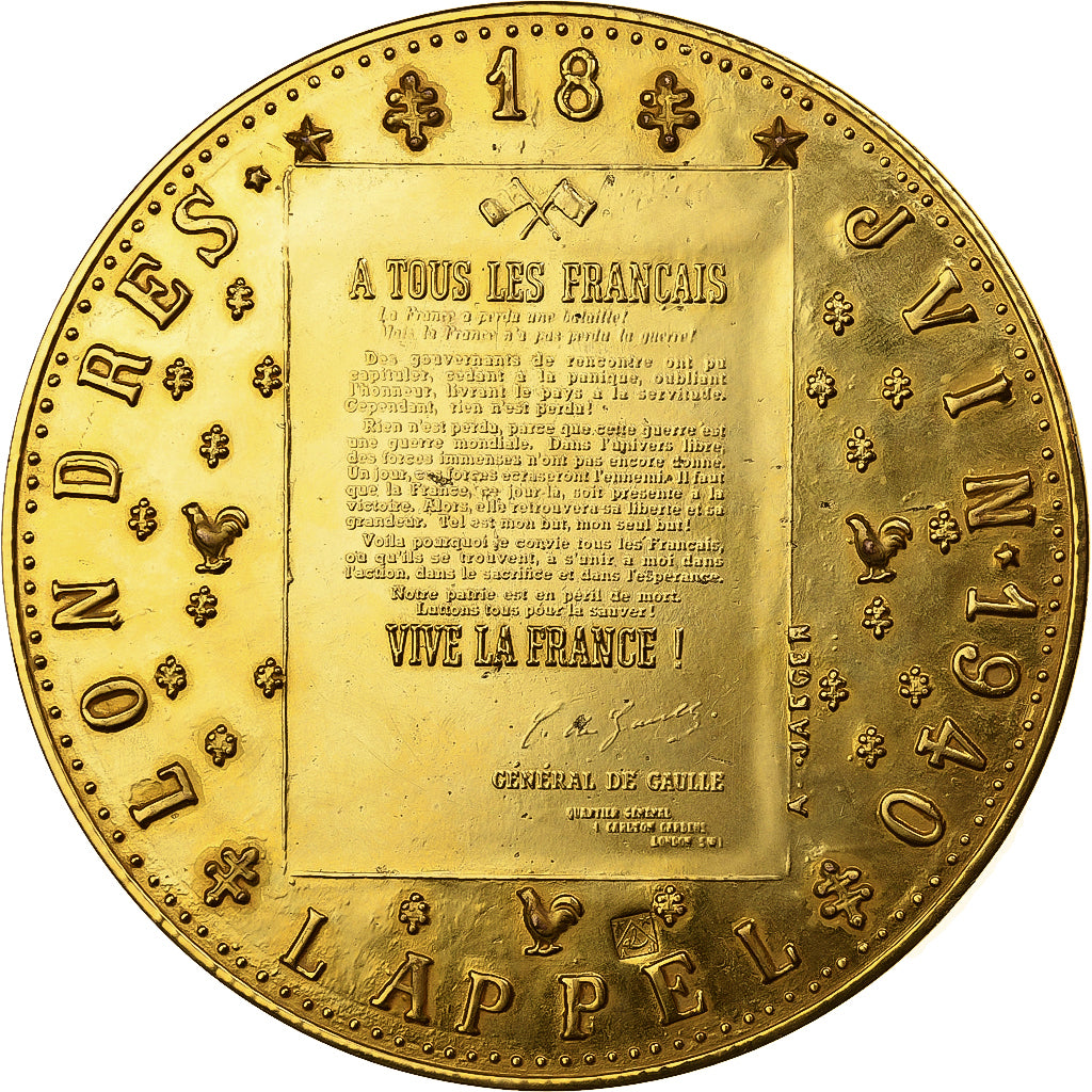 Francia, medaglia, De Gaulle, l'Appel du 18 juin, 1969, Bronzo dorato, De