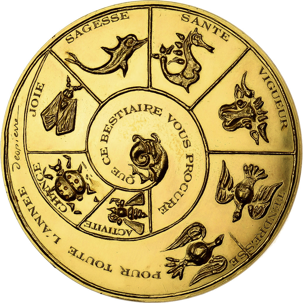 Francja, medal, Voeux, Nouvelle Année, Bestiaire et Herbier, 1972, Pokryty