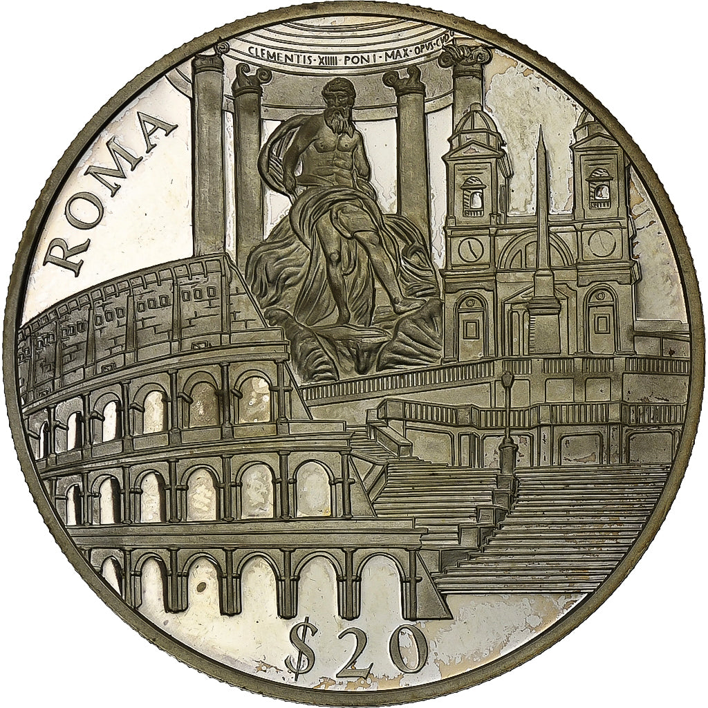 Liberia, 20 Dollars, Roma, 2000, Proof, Silver, AU(55-58)