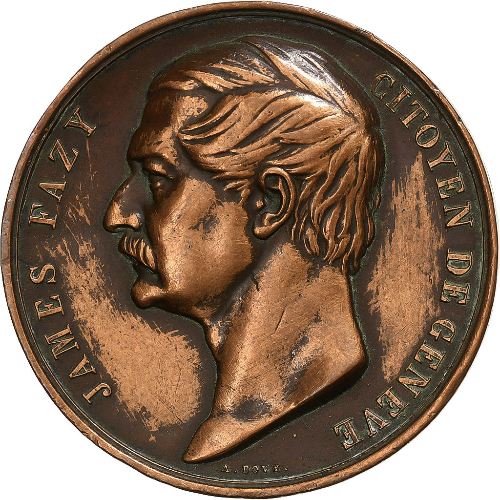 Szwajcaria, medal, James Fazy, citoyen de Genève, 1855, Brązowy, AU(50-53)