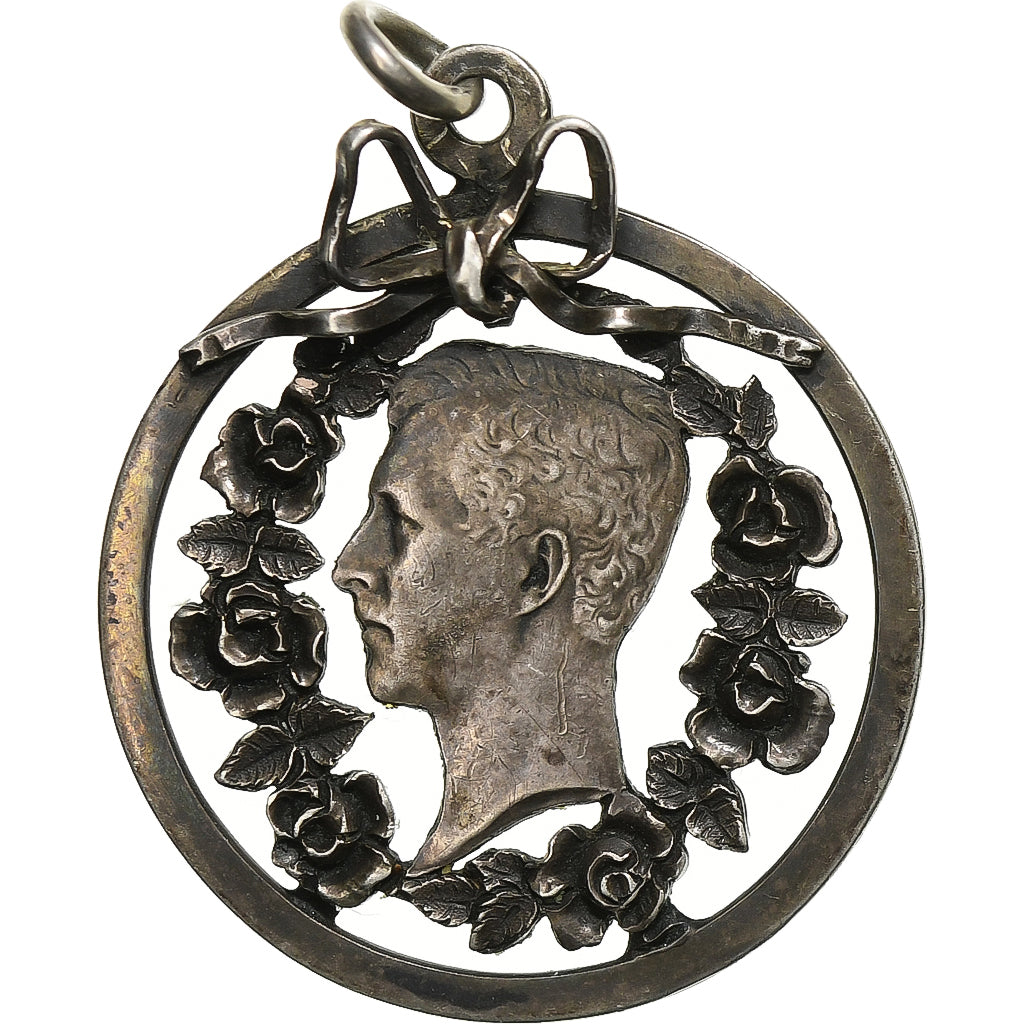 Belgique, Médaille, Albert Ier, 1 Frank transformé en pendentif, 1914, Argent