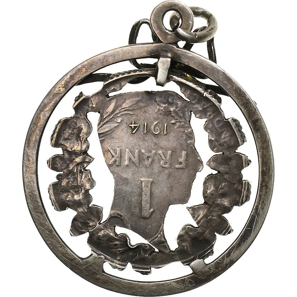 Belgique, Médaille, Albert Ier, 1 Frank transformé en pendentif, 1914, Argent