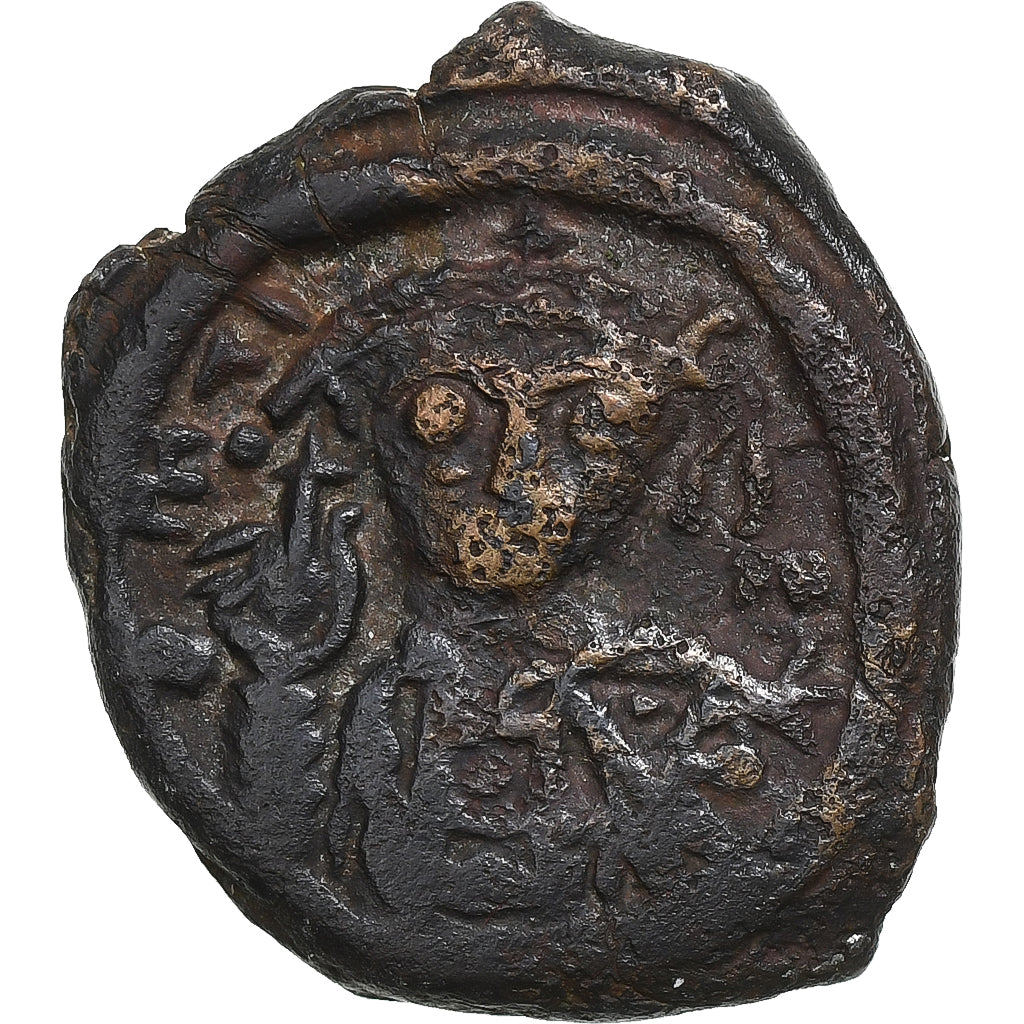 Maurice Tiberius, Half Follis, 586-588, Constantinople, Bronce, BC+, Sear:497