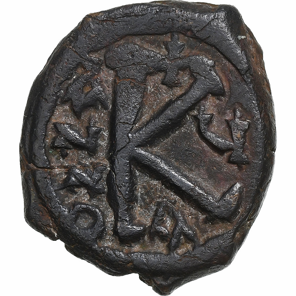 Maurice Tiberius, Half Follis, 586-588, Constantinople, Bronce, BC+, Sear:497