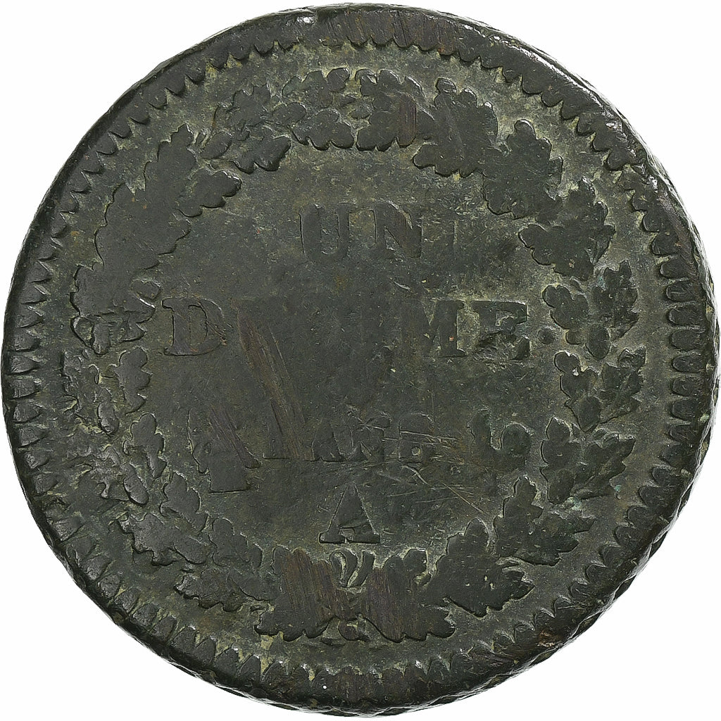 France, 1 Décime, Dupré, AN 8, Paris, Bronze, TB, Gadoury:187a