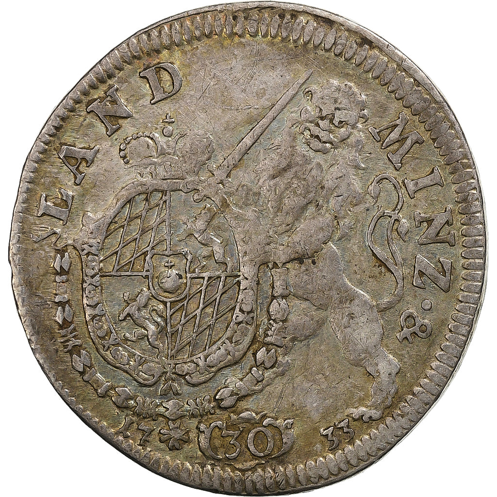 Electorate of Bavaria, Karl Albrecht, 30 Kreuzer, 1733, Munich, Plata, BC+